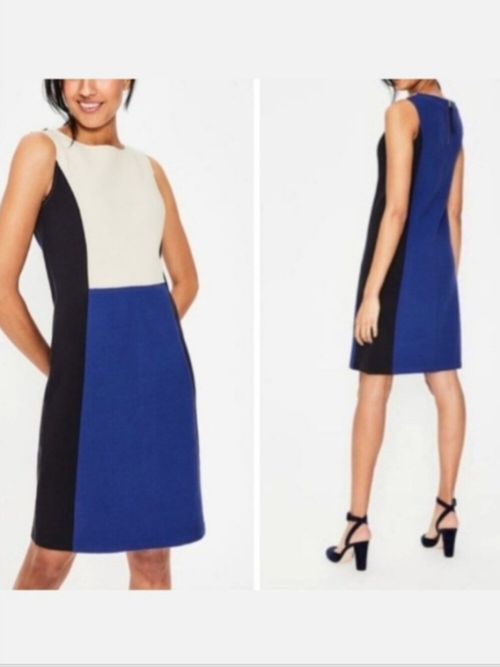 Boden Geraldine Ottoman Colorblock Dress 16 Sleeveless Ribbed Blue Preppy Formal